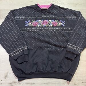 Vintage Artisans Fair Isle Floral Granny Sweatshirt, Size L